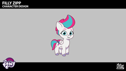 Size: 1920x1080 | Tagged: safe, zipp storm, pegasus, pony, g5, my little pony: tell your tale, official, .psd available, behind the scenes, colored wings, concept art, female, filly, filly zipp storm, foal, folded wings, multicolored wings, smiling, solo, unshorn fetlocks, wings, younger