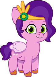 Size: 1683x2301 | Tagged: safe, pipp petals, pegasus, pony, g5, my little pony: tell your tale, official, .ai available, .svg available, diadem, female, filly, filly pipp petals, foal, folded wings, jewelry, regalia, simple background, smiling, solo, svg, transparent background, unshorn fetlocks, vector, wings, younger