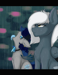 Size: 3000x3840 | Tagged: safe, artist:index3, oc, oc only, oc:aura rhinestone, oc:tempest streamrider, bat pony, pegasus, pony, anime reference, bat hybrid, meme, vegeta in the rain