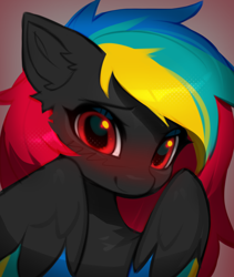 Size: 1740x2064 | Tagged: safe, artist:vensual99, oc, oc only, pegasus, pony, blushing, bust, colored wings, console ponies, cute, ear fluff, eyebrows, female, looking at you, mare, pegasus oc, playstation, ponified, red eyes, smiling, smiling at you, solo, solo female, wings