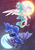 Size: 2894x4093 | Tagged: safe, alternate version, artist:jjsh, nightmare moon, princess celestia, princess luna, alicorn, bat pony, bat pony alicorn, pony, g4, bat ponified, bat wings, beautiful, duo, evil, fangs, female, fight, flying, grin, high res, horn, lunabat, mare, moon, night, night sky, open mouth, outdoors, race swap, redraw, sky, smiling, spread wings, stars, sun, wings