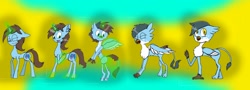 Size: 1900x685 | Tagged: safe, artist:toffee-the-dingo, oc, oc only, griffon, pony, unicorn, glowing, glowing horn, gradient background, horn, pony to griffon, solo, spell, transformation, transformation sequence