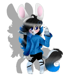 Size: 2834x2833 | Tagged: safe, artist:toffee-the-dingo, oc, oc only, human, pony, bunny ears, clothes, high res, human to pony, leonine tail, simple background, smiling, solo, tail, transformation, transparent background