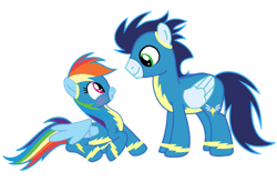 Size: 1280x840 | Tagged: safe, artist:soarindasher10, rainbow dash, soarin', pegasus, pony, clothes, female, height difference, male, mare, ship:soarindash, shipping, simple background, stallion, straight, transparent background, uniform, wonderbolts, wonderbolts uniform