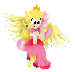 Size: 3684x3492 | Tagged: safe, artist:toffee-the-dingo, fluttershy, human, pegasus, pony, g4, character to character, female, high res, human to pony, princess peach, simple background, solo, super mario, transformation, transparent background