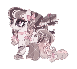 Size: 3594x3220 | Tagged: safe, artist:afterglory, oc, oc only, earth pony, pony, adoptable, adoptable open, alternate versions at source, bangs, base used, bow, braid, braided pigtails, braided tail, brown eyelashes, brown eyeshadow, brown mane, brown pupils, brown socks, brown tail, choker, clothes, colored eyelashes, colored pupils, detached sleeves, earth pony oc, eyelashes, female, female oc, for sale, freckles, hair accessory, hair bow, high res, long mane, long tail, mane accessory, mare, mare oc, outline, pigtails, pink bow, raised hoof, signature, smiling, socks, solo, sparkles, sparkly mane, sparkly tail, standing, standing on three hooves, tail, tail accessory, tail bow, tan coat, thick eyelashes, three quarter view, three toned mane, three toned tail, tied mane, tied tail