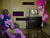 Size: 736x552 | Tagged: safe, artist:brynnstic, pinkie pie, twilight sparkle, alicorn, anthro, semi-anthro, unguligrade anthro, g4, my little pony: friendship is magic, bra, clothes, curly mane, deviantart, dialogue, eyelashes, female, females only, hooves, horn, lesbian, lidded eyes, piercing, raised leg, roommates, ship:twinkie, shipping, shorts, small wings, stockings, straight mane, text, thigh highs, twilight sparkle (alicorn), underwear, winged anthro, wings