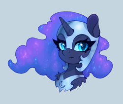 Size: 1184x1000 | Tagged: safe, artist:maytee, part of a set, nightmare moon, alicorn, pony, g4, bust, cute, digital art, frown, moonabetes, portrait, simple background, solo