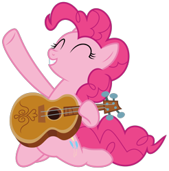 Size: 5035x5122 | Tagged: safe, artist:timeymarey007, pinkie pie, earth pony, pony, g4, honest apple, my little pony: friendship is magic, .svg available, ^^, absurd resolution, eyes closed, female, guitar, kneeling, musical instrument, revised, simple background, solo, transparent background, vector