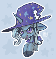 Size: 740x777 | Tagged: safe, artist:helioclawnix, trixie, pony, unicorn, g4, bust, clothes, colored hooves, female, hat, hooves, horn, mare, portrait, simple background, solo, trixie's hat