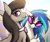 Size: 1301x1084 | Tagged: safe, artist:candel, dj pon-3, octavia melody, vinyl scratch, earth pony, pony, unicorn, g4, bowtie, canterlot, female, grin, horn, lidded eyes, looking at you, mare, smiling, sunglasses, wrong eye color