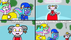 Size: 1192x670 | Tagged: safe, artist:eternaljonathan, princess celestia, princess luna, oc, alicorn, dragon, comic:first three back, g4, castle, comic, digital art, dragoness, female, royal sisters, siblings, sisters