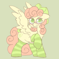 Size: 600x600 | Tagged: safe, artist:php193, oc, oc only, oc:soft sonance, pegasus, bow, clothes, female, hair bow, looking at you, mare, socks, solo, striped socks, tail, tail bow, wingding eyes, wings