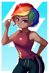 Size: 666x1000 | Tagged: safe, artist:the-park, rainbow dash, human, equestria girls, g4, female, human coloration, short hair, solo