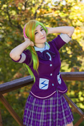 Size: 828x1242 | Tagged: safe, artist:cynder, lemon zest, human, equestria girls, g4, my little pony equestria girls: friendship games, bowtie, clothes, cosplay, costume, crystal prep academy, crystal prep academy uniform, female, headphones, irl, irl human, looking at you, photo, school uniform, solo