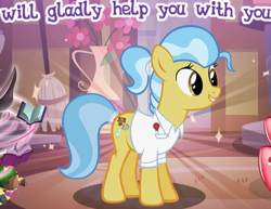 Size: 443x342 | Tagged: safe, gameloft, doctor fauna, earth pony, pony, g4, cropped, english, female, mare, meme, smiling, solo, text, wow! glimmer