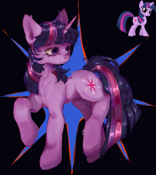 Size: 1810x2036 | Tagged: safe, artist:oniywy_xp, twilight sparkle, alicorn, pony, unicorn, black background, female, mare, raised hoof, simple background, solo, turned head, twilight sparkle (alicorn), unicorn twilight