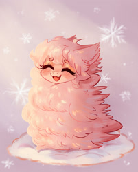 Size: 2056x2551 | Tagged: safe, artist:polnocnykot, oc, oc:fluffle puff, earth pony, pony, blushing, chest fluff, cute, ear fluff, eyes closed, fluffy, open mouth, open smile, smiling, snow, snowfall, snowflake, solo, wind, winter