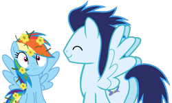 Size: 1280x768 | Tagged: safe, artist:soarindasher10, rainbow dash, soarin', pegasus, pony, g4, my little pony: friendship is magic, the perfect pear, female, flower, flower in hair, male, mare, ship:soarindash, shipping, simple background, stallion, straight, transparent background