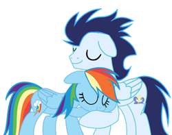 Size: 1280x1010 | Tagged: safe, artist:soarindasher10, rainbow dash, soarin', pegasus, pony, female, hug, male, mare, ship:soarindash, shipping, simple background, stallion, straight, transparent background