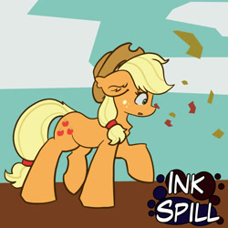 Size: 2000x2000 | Tagged: safe, artist:kranonetwork, applejack, earth pony, g4, abstract background, background, leaves, solo