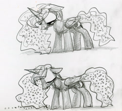 Size: 3278x3000 | Tagged: safe, artist:ja0822ck, princess luna, alicorn, pony, g4, female, mare, onomatopoeia, sketch, sleeping, sleepy, sound effects, traditional art, zzz