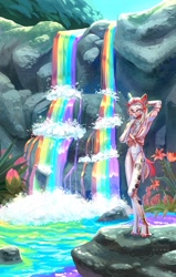 Size: 2597x4096 | Tagged: safe, artist:teaflower300, oc, oc only, anthro, unguligrade anthro, rainbow waterfall, solo