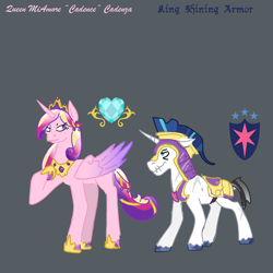 Size: 2000x2000 | Tagged: safe, artist:chromatail, princess cadance, shining armor, alicorn, unicorn, g4, armor, crystal empire, female, future, horn, husband and wife, immortality blues, jewelry, male, old, older, older princess cadance, older shining armor, queen, queen cadence, regalia, royal guard, royalty, seraphina au