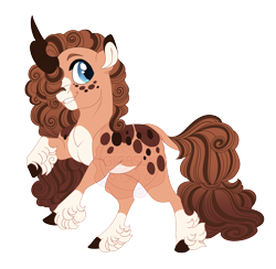 Size: 4300x4200 | Tagged: safe, artist:gigason, oc, oc only, oc:crispy chip, hybrid, kirin, pony, g4, adoptable, blank flank, blue eyes, brown coat, brown hooves, brown mane, brown tail, coat markings, colored, colored belly, colored eartips, colored eyebrows, colored hooves, colored horn, colored pinnae, curly mane, curly tail, ear fluff, eyelashes, facial markings, feminine stallion, fetlock tuft, flat colors, gradient mane, gradient tail, grin, hair over one eye, half kirin, hooves, horn, hybrid oc, interspecies offspring, kirin horn, kirin hybrid, leonine tail, long mane, long mane male, long tail, looking back, magical lesbian spawn, male, male oc, obtrusive watermark, offspring, orange coat, pale belly, parent:oc, parent:oc:merry berry, parent:pinkie pie, parents:canon x oc, rearing, simple background, smiling, snip (coat marking), socks (coat markings), solo, spots, stallion, stallion oc, striped mane, striped tail, tail, thick horn, three quarter view, transparent background, unicorn oc, watermark