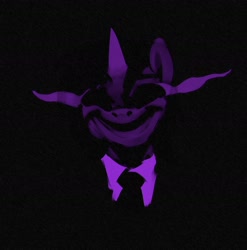 Size: 1400x1418 | Tagged: safe, artist:ad, oc, oc:redhorned, pony, unicorn, bust, clothes, creepy, creepy smile, curved horn, dark magic, five nights at freddy's, horn, magic, male, necktie, portrait, purple guy, smiling, stallion, william afton, село