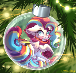 Size: 2400x2330 | Tagged: safe, alternate version, artist:yuris, oc, oc only, pegasus, pony, advertisement, ball, bauble, candy, candy cane, christmas, christmas ornament, christmas tree, clothes, commission, cute, decoration, food, frog (hoof), garland, glass, holiday, looking at you, looking back, micro, multi ych "christmas ball", not zipp storm, scarf, sitting, smiling, smiling at you, solo, tree, underhoof, ych result, your character here