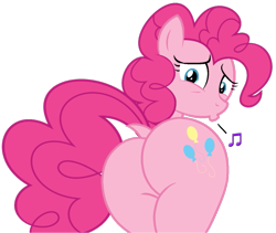 Size: 1265x1069 | Tagged: safe, artist:shieldwingarmorofgod, pinkie pie, earth pony, pony, g4, base used, butt, female, looking at you, mare, solo, whistling