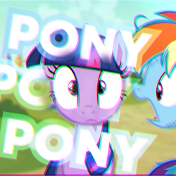 Size: 1440x1440 | Tagged: safe, artist:cantersoft, edit, edited screencap, screencap, rainbow dash, twilight sparkle, pony, g4, album cover, chromatic aberration, looking at you, text, yelling