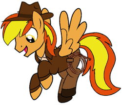 Size: 595x513 | Tagged: safe, artist:noi kincade, oc, oc:firey ratchet, pegasus, clothes, costume, fedora, hat, indiana jones, male, rope, simple background, solo, transparent background