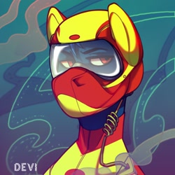 Size: 1654x1654 | Tagged: safe, artist:devi_shade, oc, oc only, pony, abstract background, bust, clothes, portrait, solo, suit, visor