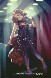 Size: 2205x3376 | Tagged: safe, artist:devi_shade, oc, oc only, earth pony, anthro, clothes, dress, female, microphone, performance, singing, solo