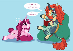 Size: 3600x2550 | Tagged: safe, artist:artisticwerks, oc, oc only, oc:red herring, oc:rose petals, kirin, pony, unicorn, book, female, horn, lying down, mare, prone