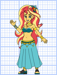 Size: 828x1089 | Tagged: safe, artist:superaaronawesome, sunset shimmer, human, g4, accessory, alternate design, belly, belly button, belly dancer outfit, breasts, cleavage, female, midriff, solo