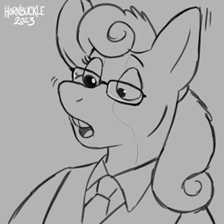 Size: 1920x1920 | Tagged: safe, artist:hornbuckle, bon bon, sweetie drops, pony, rat, g4, bust, clothes, female, furry, furry to pony, glasses, necktie, sketch, solo, suit, transformation