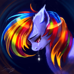 Size: 3000x3000 | Tagged: safe, artist:sashlmlsan, rainbow dash, pegasus, pony, g4, bust, crying, ear fluff, female, mare, sad, solo