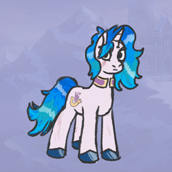 Size: 1080x1080 | Tagged: safe, artist:zoeyhorse, oc, oc only, oc:eilidh bannokburn, pony, unicorn, collar, colored hooves, eye scar, facial scar, female, hooves, horn, looking at you, mare, scar, solo