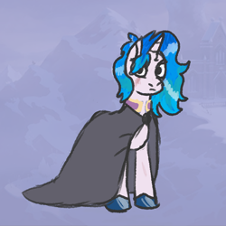 Size: 1080x1080 | Tagged: safe, alternate version, artist:zoeyhorse, oc, oc only, oc:eilidh bannokburn, pony, unicorn, cloak, clothes, collar, colored hooves, eye scar, facial scar, female, hooves, horn, looking at you, mare, scar, solo