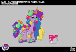 Size: 1920x1311 | Tagged: safe, part of a set, izzy moonbow, pony, unicorn, g5, my little pony: tell your tale, ponycorn clone-i-corn, leak, spoiler:g5, spoiler:my little pony: tell your tale, spoiler:tyts02e27, .ai available, .psd available, concept art, english, female, horn, lil critter workshop, long mane, mare, messy, messy mane, messy mane izzy moonbow, messy tail, my little pony logo, paint, paint bucket, seashell, solo, tail, vector