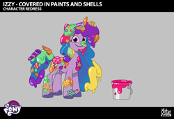 Size: 1920x1311 | Tagged: safe, part of a set, izzy moonbow, pony, unicorn, g5, my little pony: tell your tale, ponycorn clone-i-corn, leak, spoiler:g5, spoiler:my little pony: tell your tale, spoiler:tyts02e27, .ai available, .psd available, concept art, english, female, horn, lil critter workshop, long mane, mare, messy, messy mane, messy mane izzy moonbow, messy tail, my little pony logo, paint, paint bucket, seashell, solo, tail, vector