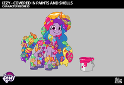 Size: 1920x1311 | Tagged: safe, part of a set, izzy moonbow, pony, unicorn, g5, my little pony: tell your tale, ponycorn clone-i-corn, leak, spoiler:g5, spoiler:my little pony: tell your tale, spoiler:tyts02e27, .ai available, .psd available, concept art, english, female, horn, lil critter workshop, long mane, mare, messy, messy mane, messy mane izzy moonbow, messy tail, my little pony logo, paint, paint bucket, seashell, solo, tail, vector