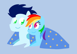 Size: 3553x2499 | Tagged: safe, anonymous artist, derpibooru exclusive, rainbow dash, soarin', pegasus, pony, series:soarindash all seasons, series:soarindash romantic tales, series:soarindash winter, blanket, female, male, mare, pointy ponies, shared blanket, ship:soarindash, shipping, stallion, straight