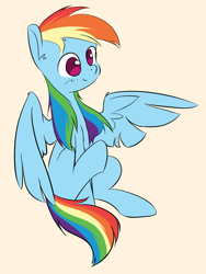 Size: 1393x1857 | Tagged: safe, artist:kaf_pone, rainbow dash, pegasus, pony, g4, cute, dashabetes, female, mare, simple background, sitting, smiling, solo, spread wings, wings