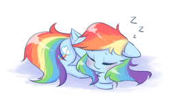 Size: 2023x1329 | Tagged: safe, artist:kaf_pone, rainbow dash, pegasus, pony, g4, blushing, cute, dashabetes, eyes closed, female, floppy ears, folded wings, lying down, mare, onomatopoeia, sleeping, sleepydash, solo, sound effects, wings, zzz