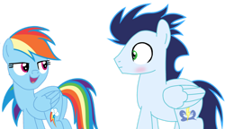 Size: 1280x737 | Tagged: safe, artist:soarindasher10, rainbow dash, soarin', pegasus, pony, g4, blushing, female, male, mare, ship:soarindash, shipping, simple background, stallion, straight, transparent background