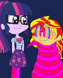 Size: 1278x1573 | Tagged: safe, artist:twidash654738, sci-twi, sunset shimmer, twilight sparkle, human, lamia, equestria girls, g4, clothes, coils, duo, female, glasses, hypnosis, hypnotized, lamiafied, looking at each other, looking at someone, ponytail, smiling, smiling at each other, species swap, wrapped snugly, wrapped up